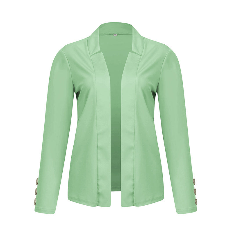 Plus Size Women's Solid Color Long Sleeve Blazer - Button Cuff Sport Coat Comfortable For Work & Casual Wear