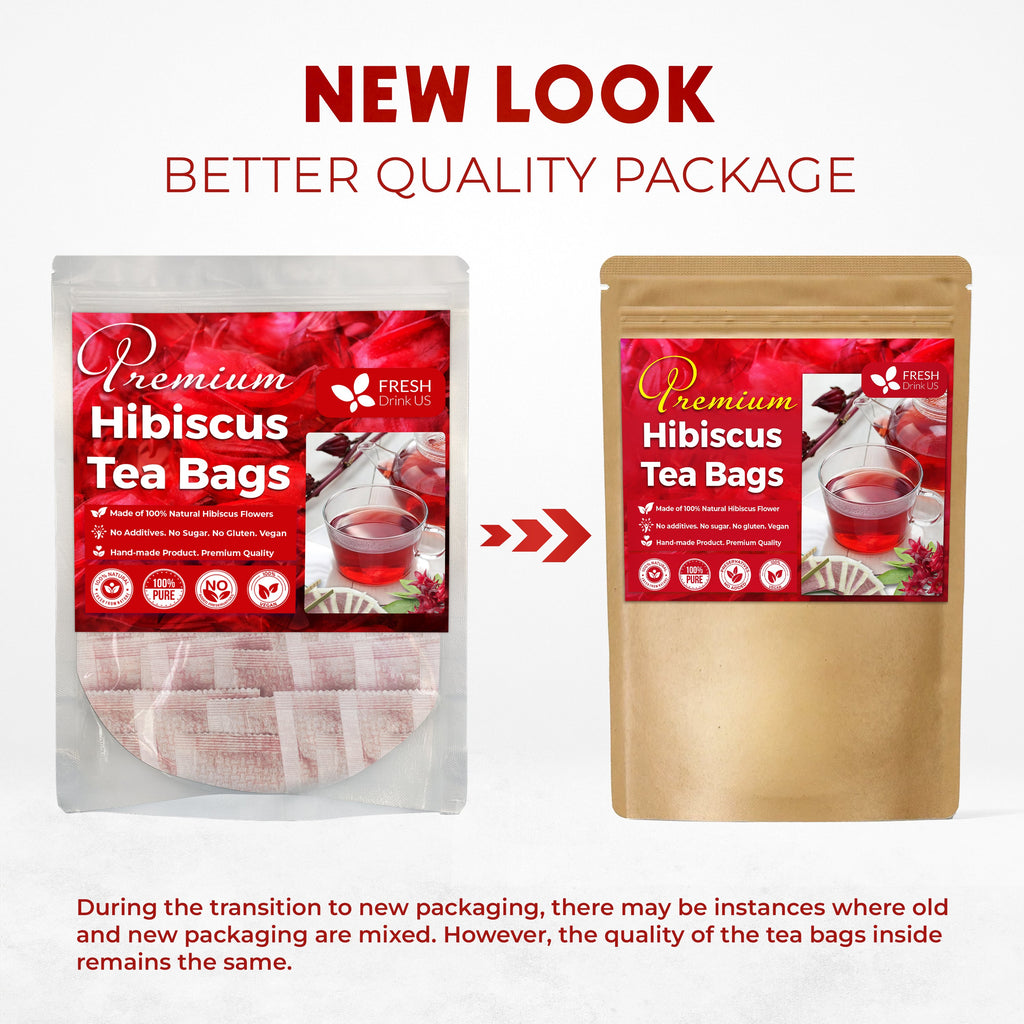 Hibiscus Dried Flowers, Tea Bags, 100% Natural, Pure from Hibiscus Flowers. Loose Flower Hibiscus Herbal Tea. Hibiscus Flower Tea. No Sugar, No Caffeine, No Gluten, Vegan.