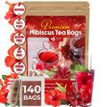 Hibiscus Dried Flowers, Tea Bags, 100% Natural, Pure from Hibiscus Flowers. Loose Flower Hibiscus Herbal Tea. Hibiscus Flower Tea. No Sugar, No Caffeine, No Gluten, Vegan.