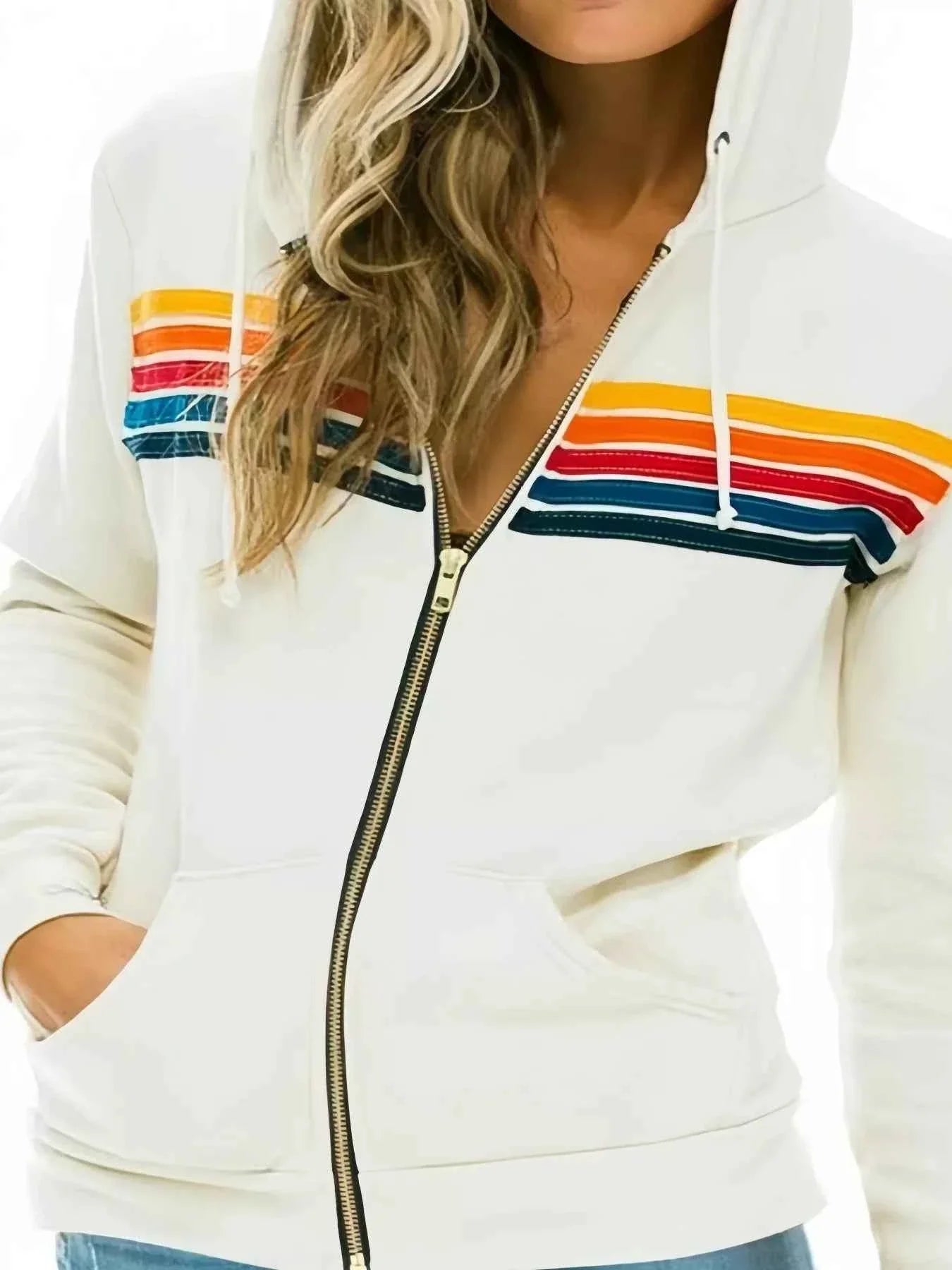 Full Size Striped Zip-Up Hoodie Plus Size