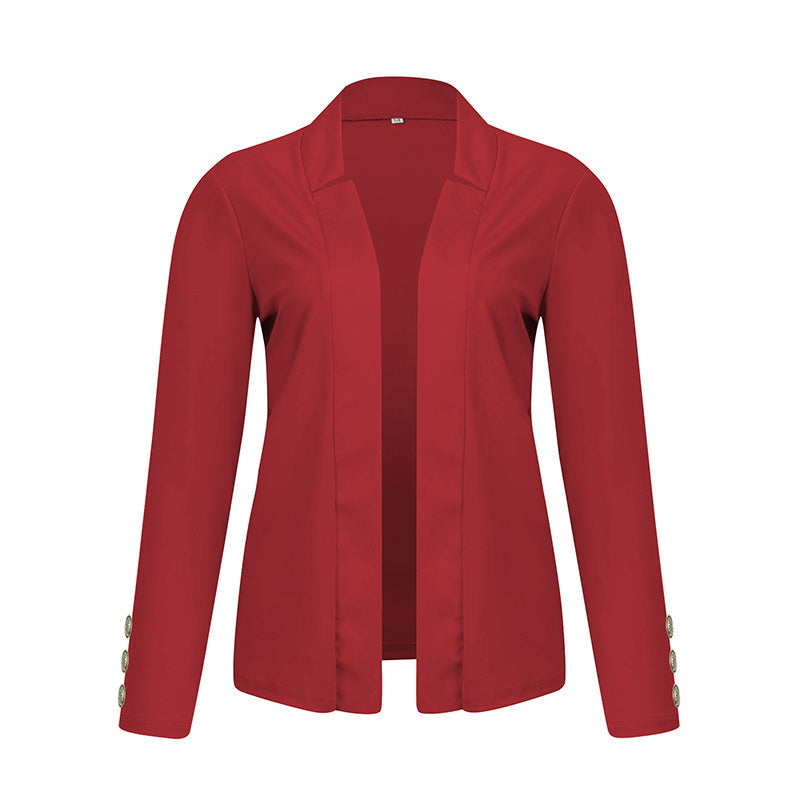 Plus Size Women's Solid Color Long Sleeve Blazer - Button Cuff Sport Coat Comfortable For Work & Casual Wear