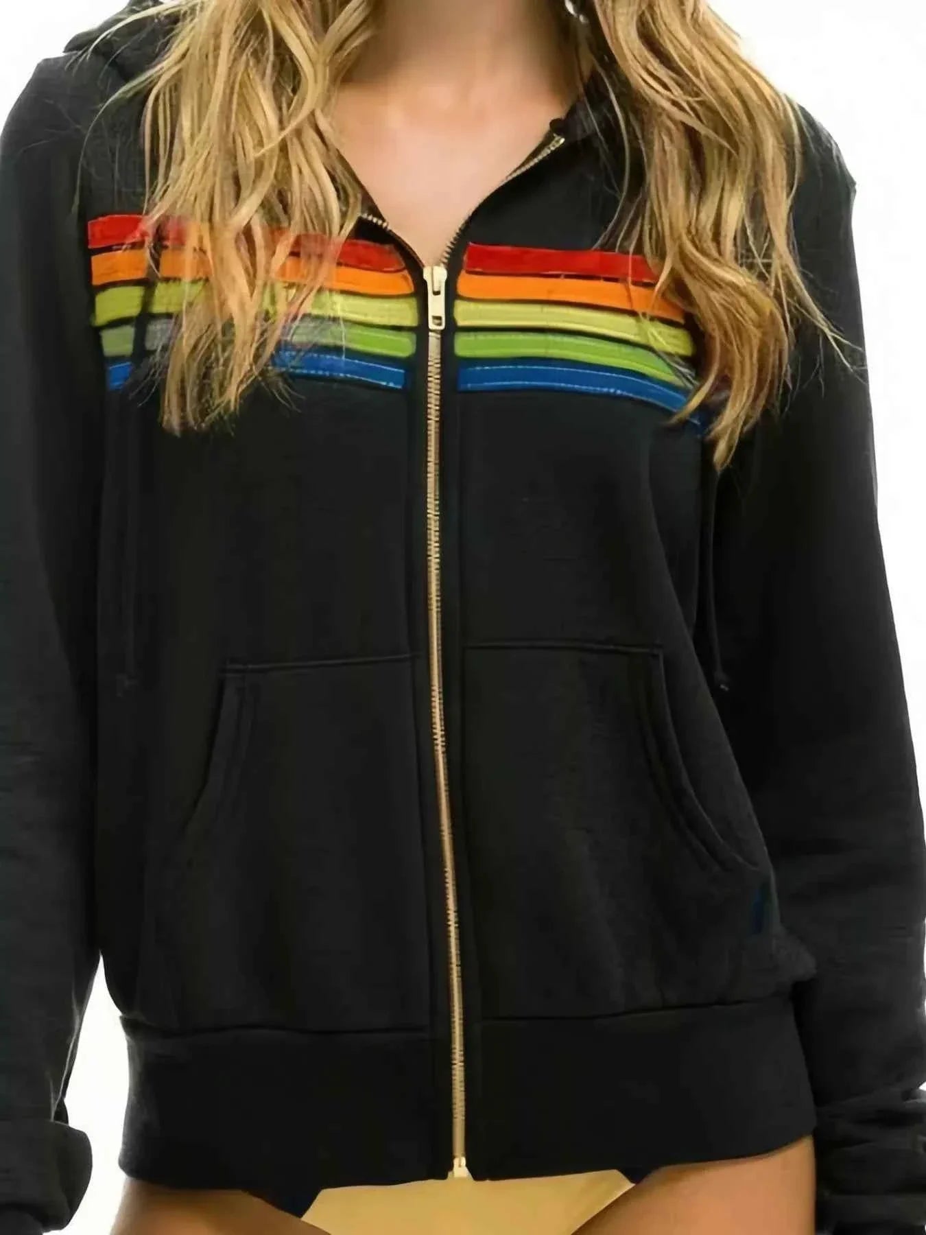 Full Size Striped Zip-Up Hoodie Plus Size