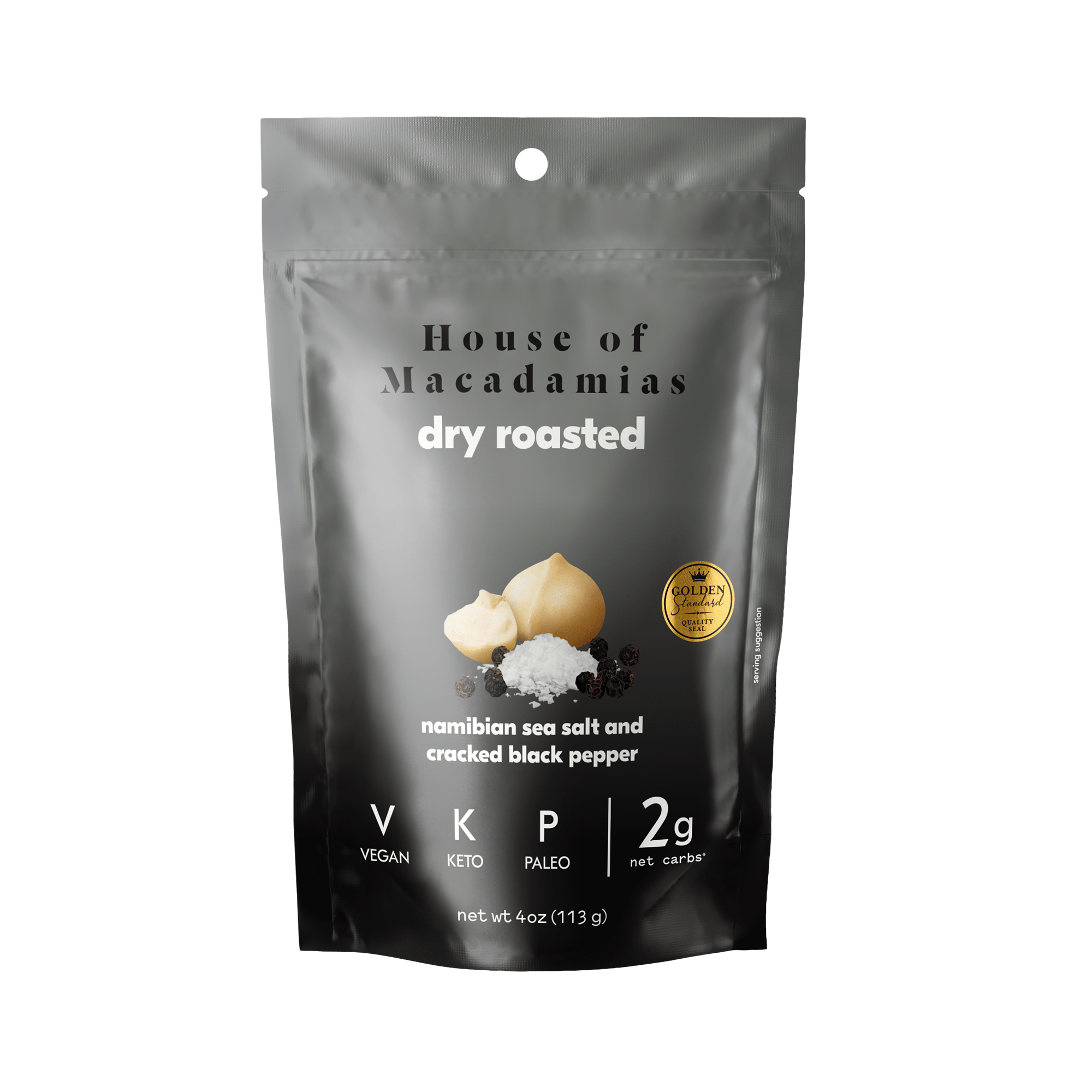 Dry Roasted Macadamia Nuts with Namibian Sea Salt & Black Pepper (4oz x 6 Bags)
