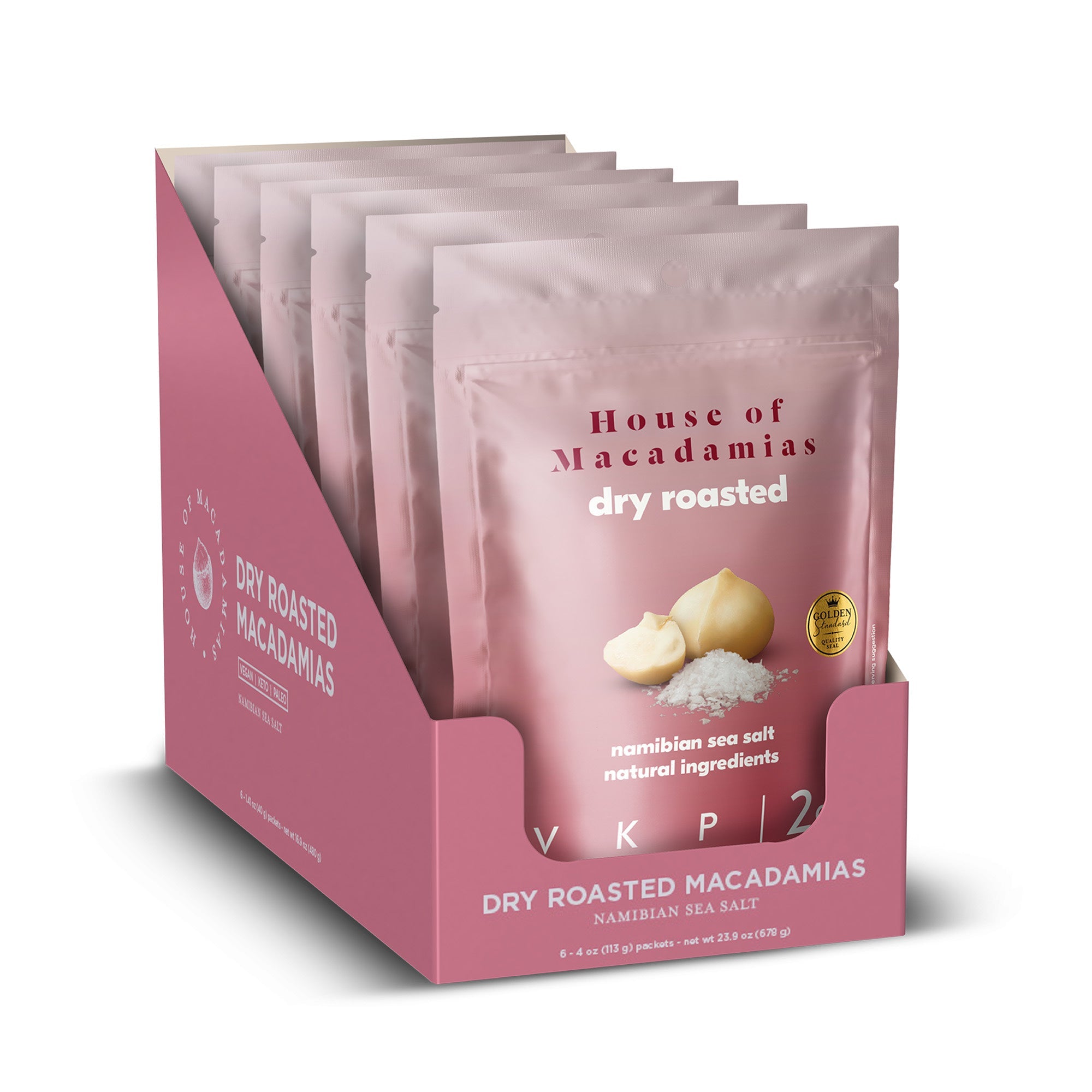 Dry Roasted Macadamia Nuts with Namibian Sea Salt (4oz x 6 Bags)