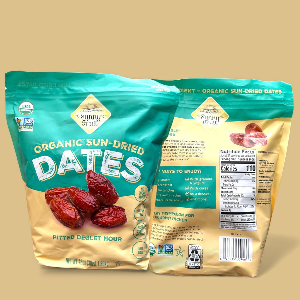 Sunny Fruit Organic Pitted Deglet Nour Dates – 48 Oz