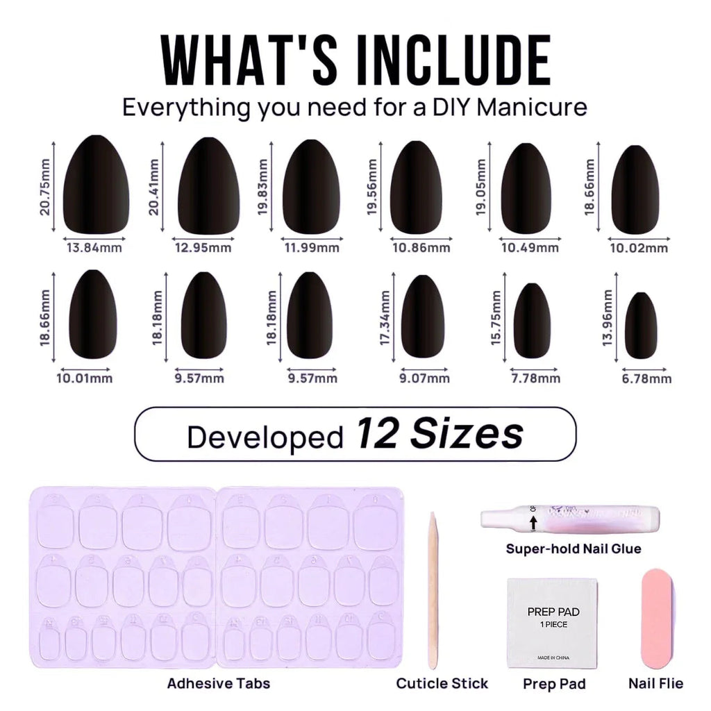 Black Almond Nails - Press on Nails