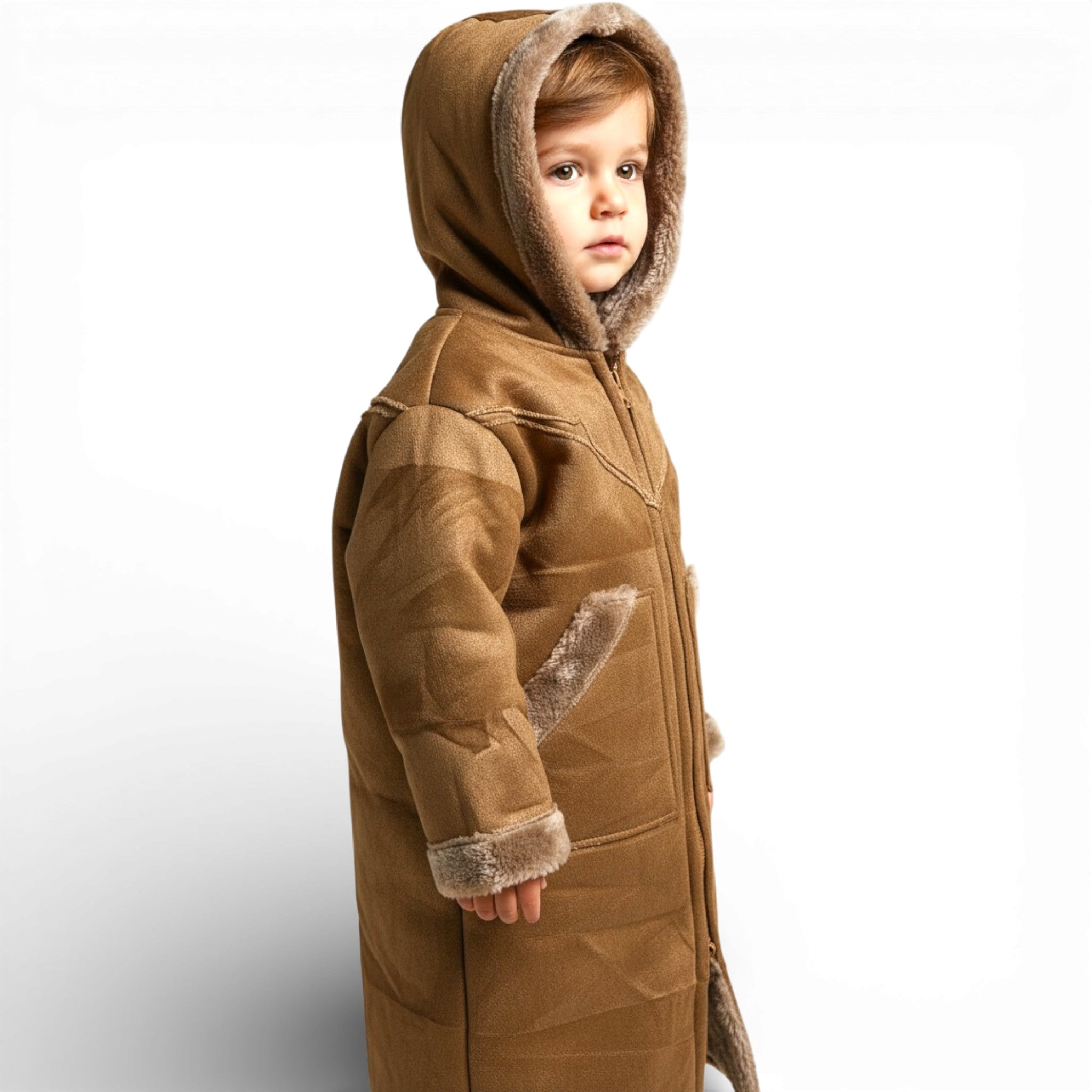 Cozy Kids Hooded Fur Coat – 2-3y Old, Soft Warm Material, Durable & Easy to Wear