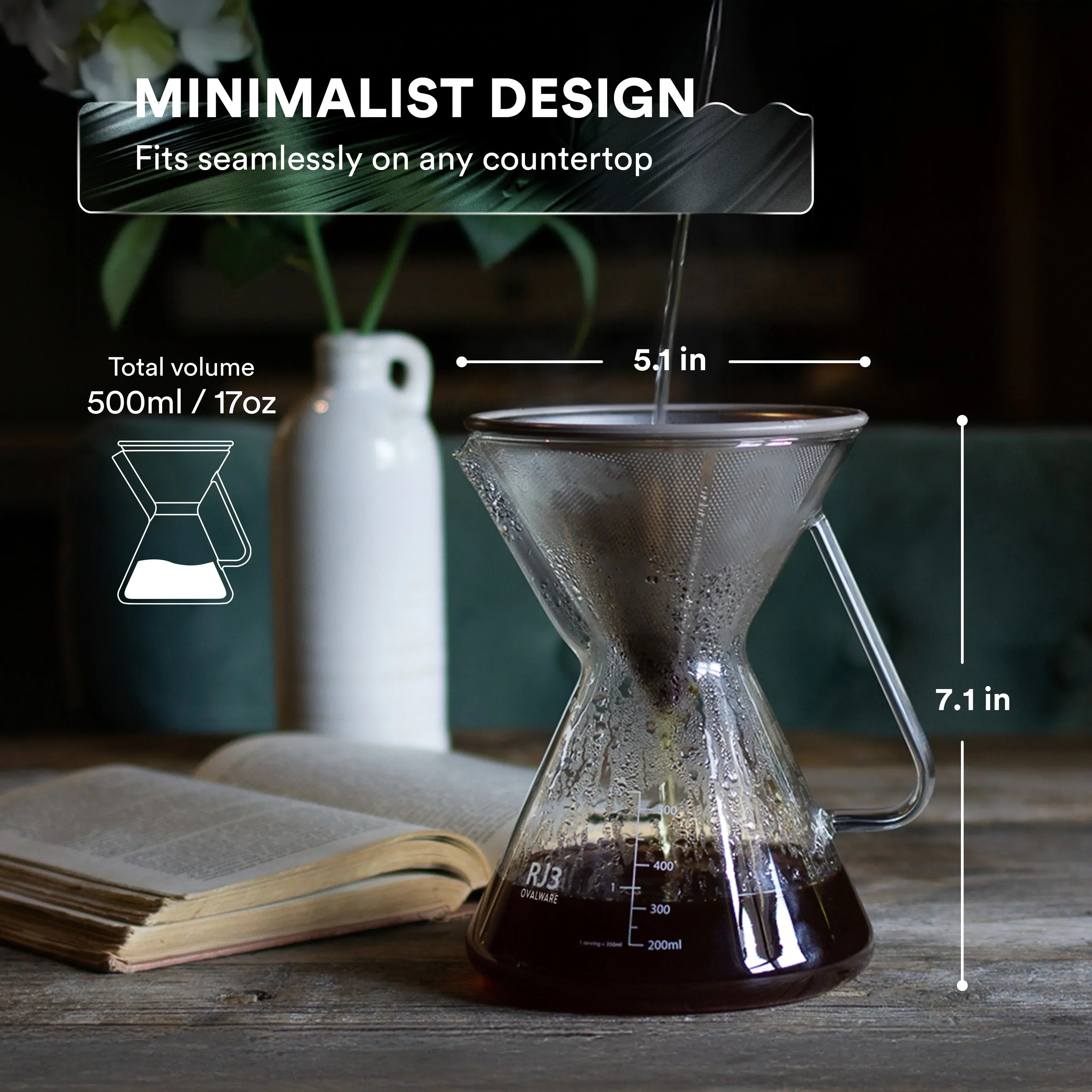 Pour Over Coffee Maker with Filter - 500ml/17oz