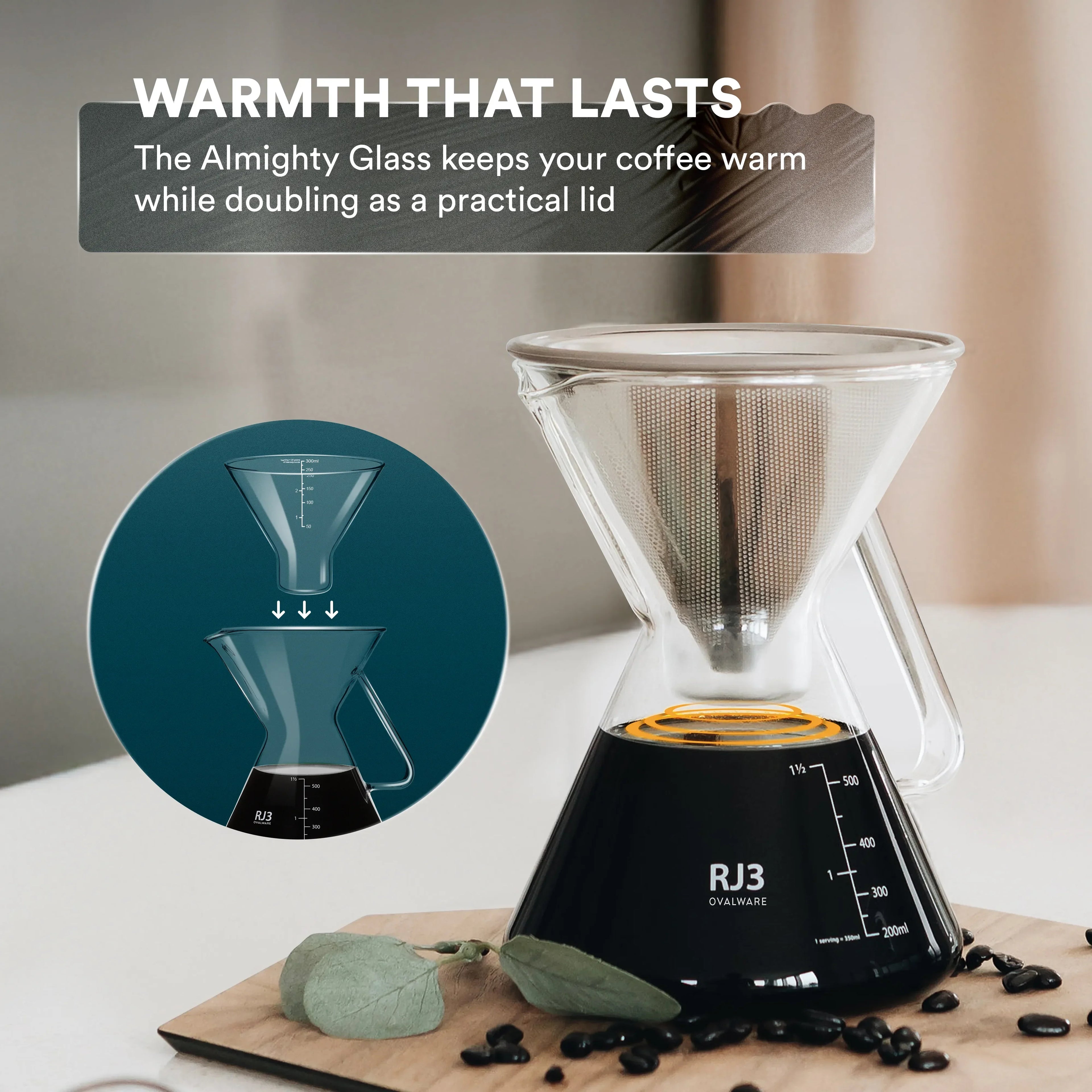 Pour Over Coffee Maker with Filter - 500ml/17oz