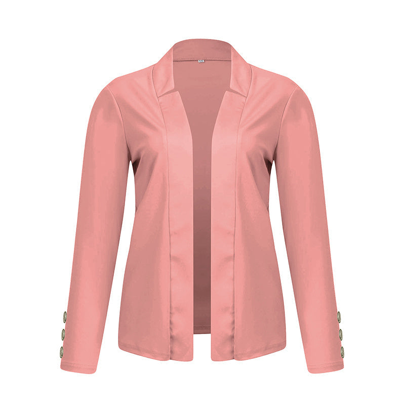 Plus Size Women's Solid Color Long Sleeve Blazer - Button Cuff Sport Coat Comfortable For Work & Casual Wear
