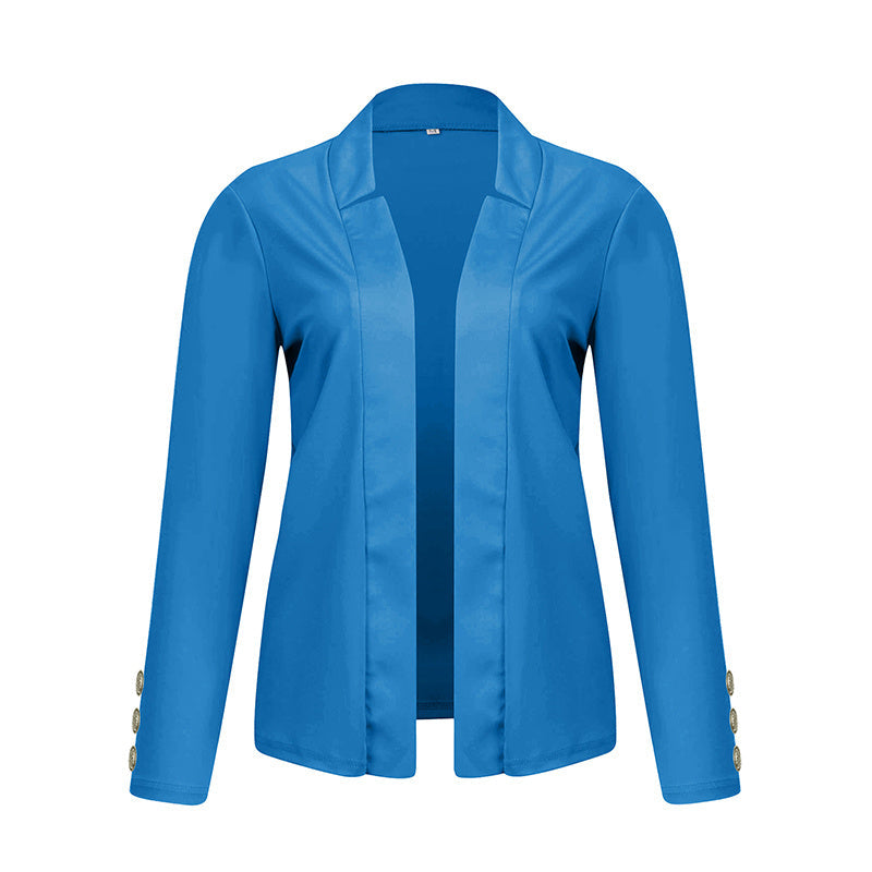 Plus Size Women's Solid Color Long Sleeve Blazer - Button Cuff Sport Coat Comfortable For Work & Casual Wear