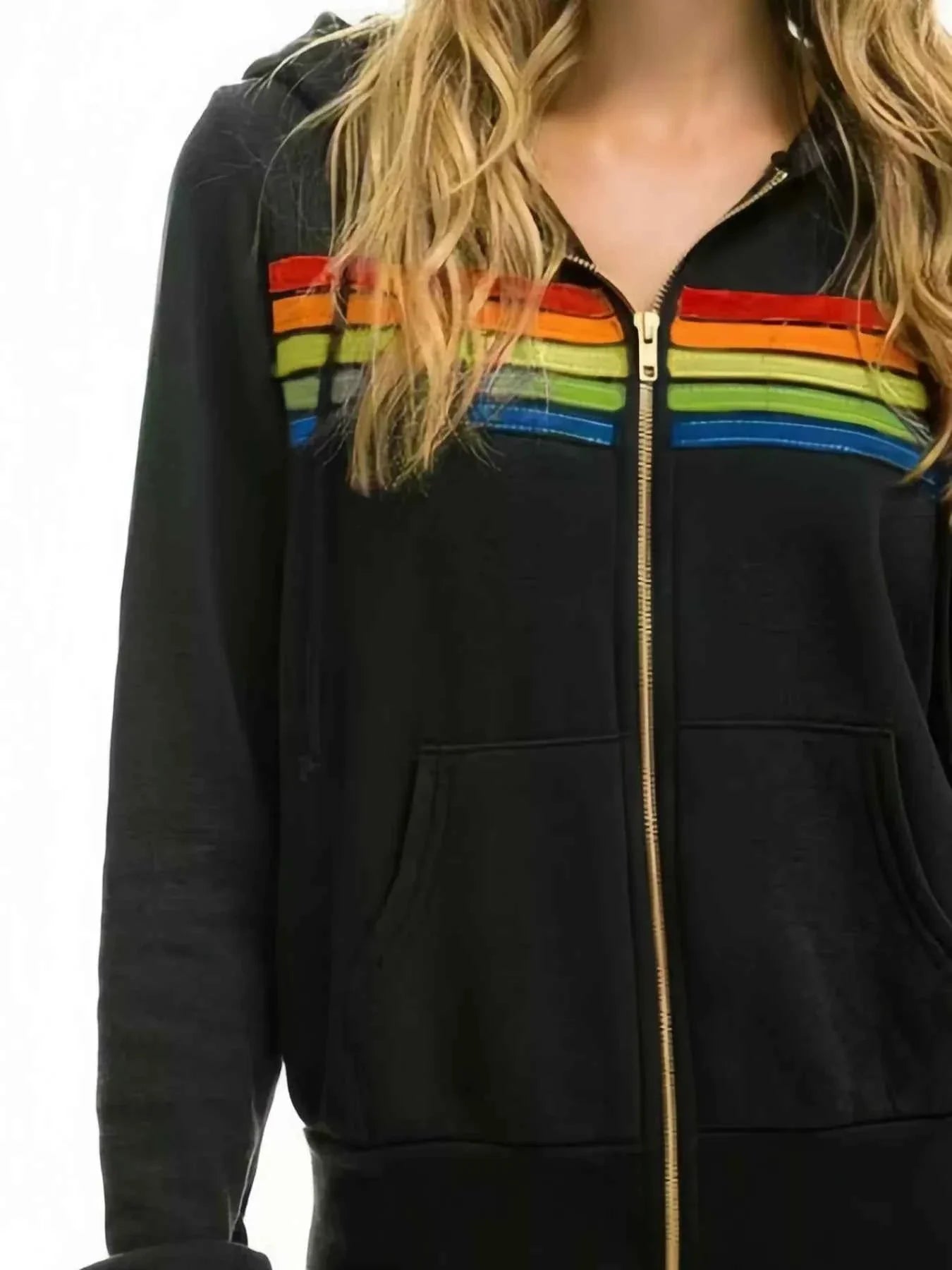 Full Size Striped Zip-Up Hoodie Plus Size