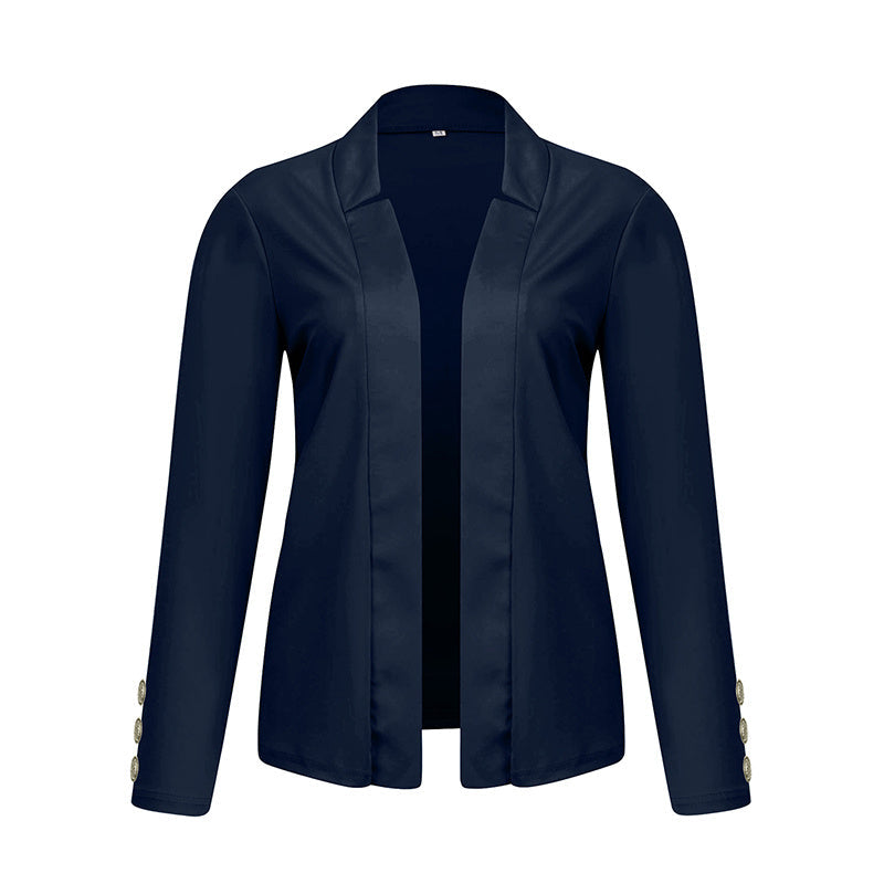 Plus Size Women's Solid Color Long Sleeve Blazer - Button Cuff Sport Coat Comfortable For Work & Casual Wear