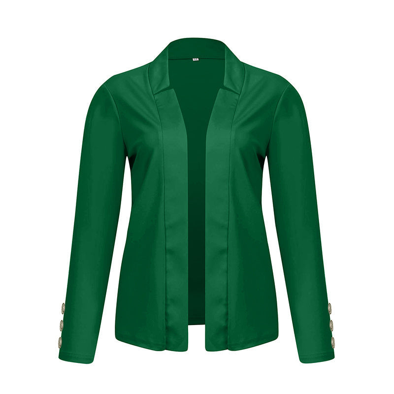 Plus Size Women's Solid Color Long Sleeve Blazer - Button Cuff Sport Coat Comfortable For Work & Casual Wear