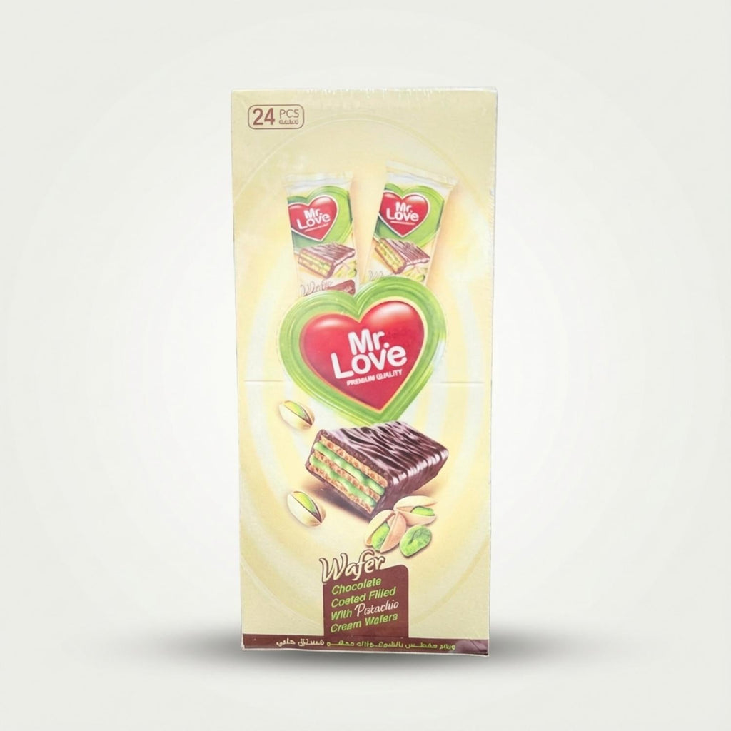 Wafer - Chocolate Pistachio Cream by Mr. Love box of 24 (400g)